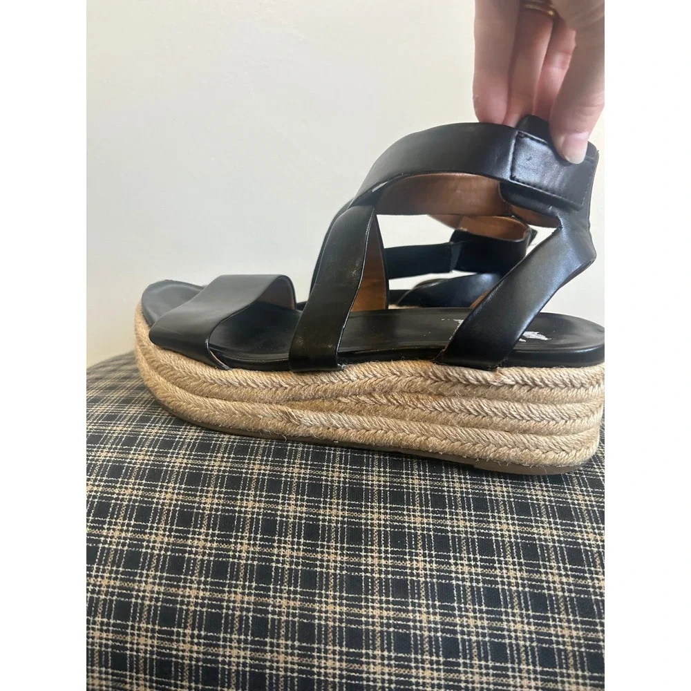 EUC Franco Sarto Sandals Tabatha Size 8.5 Black‎ Espadrille Platform Wedge